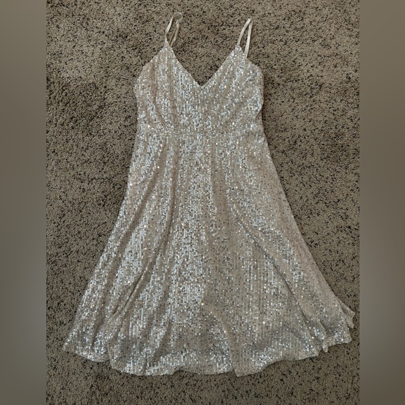 Sugarfox Glittering Tan Prom Dress with adjustable straps - Picture 1 of 5